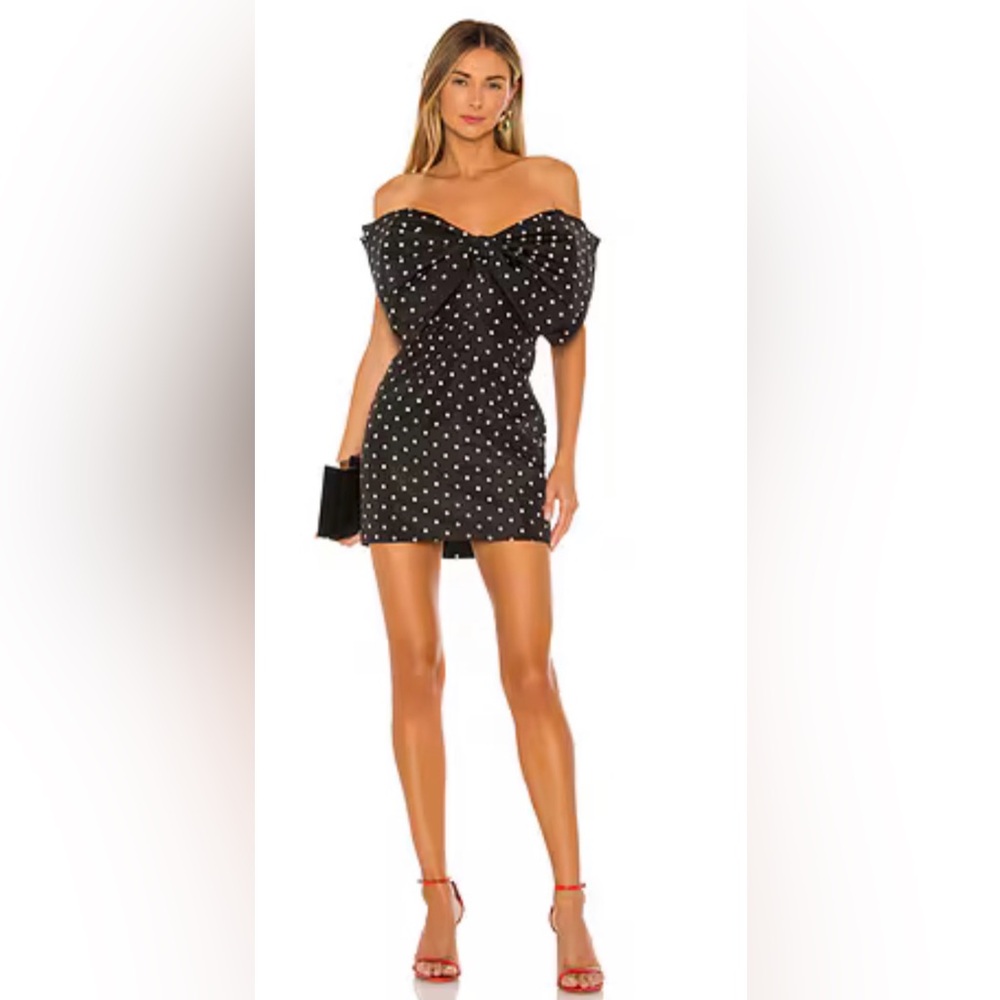 NWT Bardot Spot Bow Dress Polka Dot Black White Strapless Mini Dress